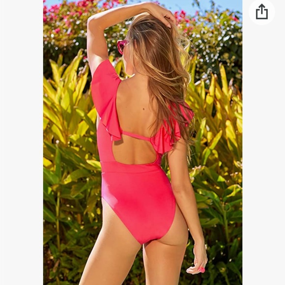 NWT TRINA TURK Monaco Ruffle Over The Shoulder One Piece Swimsuit - Picture 2 of 16